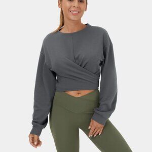 Halara Gray Dropped Shoulder Tie Back Cropped Casual Sports Sweatshirt M NWT